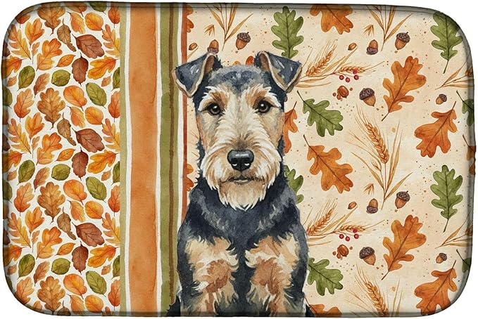 Caroline's Treasures Welsh Terrier Heirloom Fall Dish Drying Mat Absorbent Dish Drying Mat Pad for Kitchen Counter Dish Drainer Mat for Countertop, 14 x 21", Multicolor
