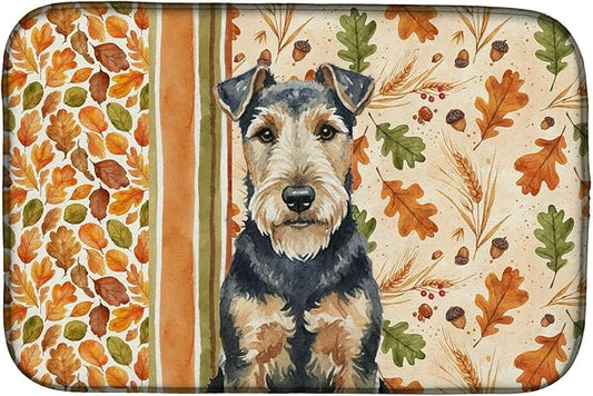 Caroline's Treasures Welsh Terrier Heirloom Fall Dish Drying Mat Absorbent Dish Drying Mat Pad for Kitchen Counter Dish Drainer Mat for Countertop, 14 x 21", Multicolor