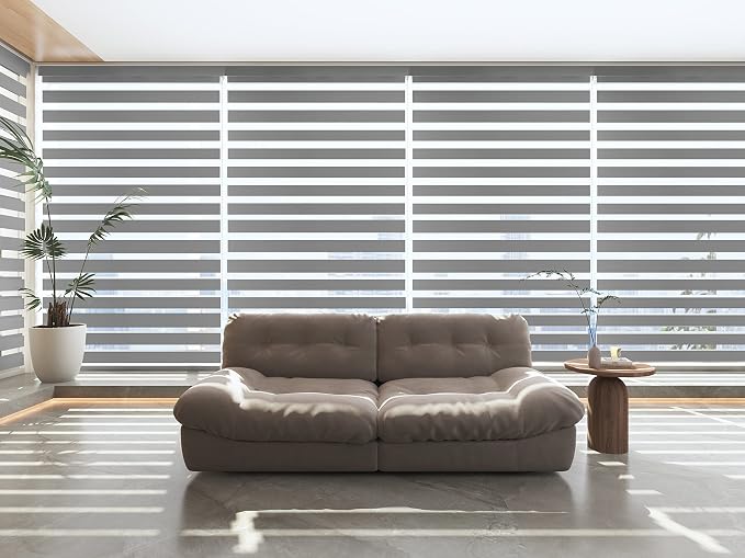 MYshade Roller Shades Zebra Blinds for Windows Cordless Day and Night Light Filtering Dual Layer Roller Blinds 30" x 72" Grey