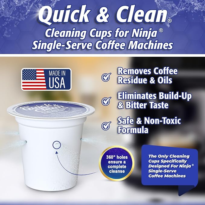 Quick & Clean 12-Pack Cleaning Pods Compatible with Ninja Single-Serve Coffee Machines - DualBrew, DualBrew Pro, and PB051 Compatible - Removes Stains, Non-Toxic and Eco-Friendly