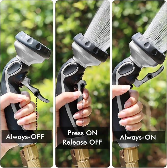 RESTMO Hose Nozzle with Easy Self-Lock Trigger, Heavy Duty Metal Water Hose Sprayer with 9 Spray Patterns and On/Off Valve, High Pressure | Thumb Flow Control, Ideal for Outdoor Lawn & Plant Watering