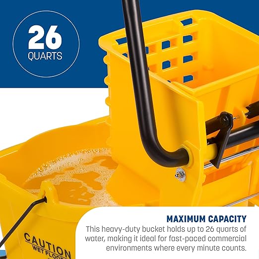 SPARTA Commercial Mop Bucket With Side Press Wringer, Floor Cleaning Essentials for Commercial and Home Use 26 Quart Capacity, 1 Count, Brown