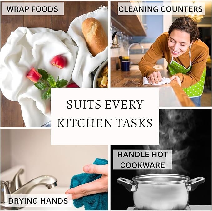 TWINY threads Kitchen Towels Set of 4, 100% Cotton Dotted Dish Towel, Soft, Tea Towels with Hanging Loop (18"x 28"), Washable Bar Towels for Table Cleaning - Turquoise Green
