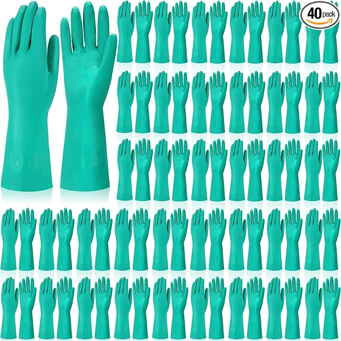 Potchen 40 Pairs Chemical Resistant Gloves Heavy Duty Thick Nitrile Gloves Bulk for Cleaning, Resist Household Acid, Alkali and Oil (Large)