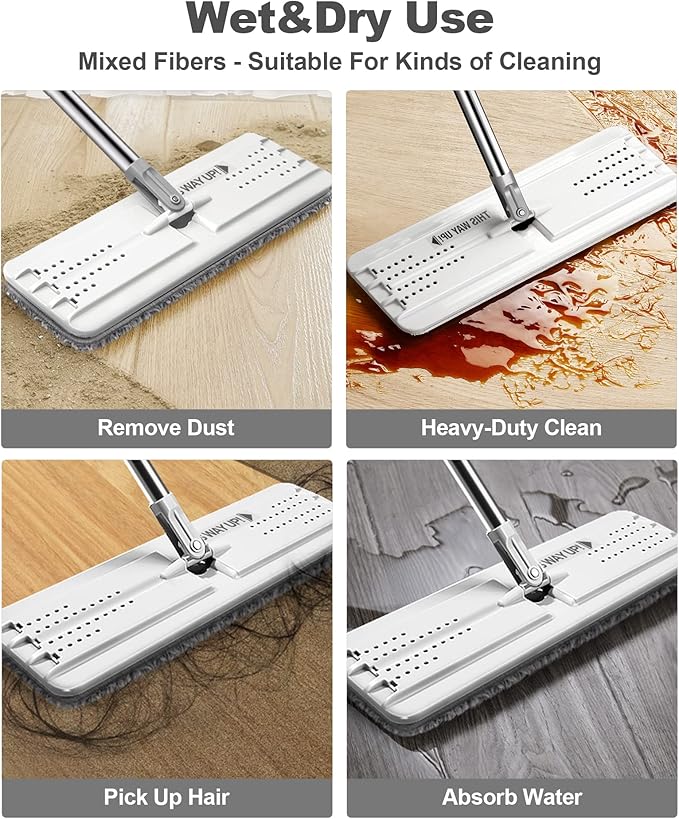 JOYMOOP Mops and Bucket with Wringer Set with 61" Mop Handle with Flexible 13" Flat Head with Flat Mop