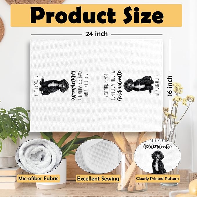 Black Goldendoodle Dog Kitchen Towels Set of 2, Funny Dog Kitchen Decor, Dogs Gifts for Women Men Hand Towel, Pet Owner Gift Decorative Tea Towels Dish Towel 16x24 Inch