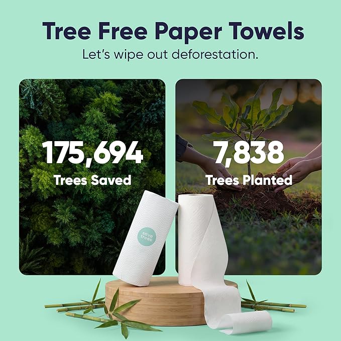 Save Trees Bamboo Paper Towels 40pk - Ultra Absorbent & Durable Eco-Friendly Paper Towels - FSC-Certified, Chlorine-Free