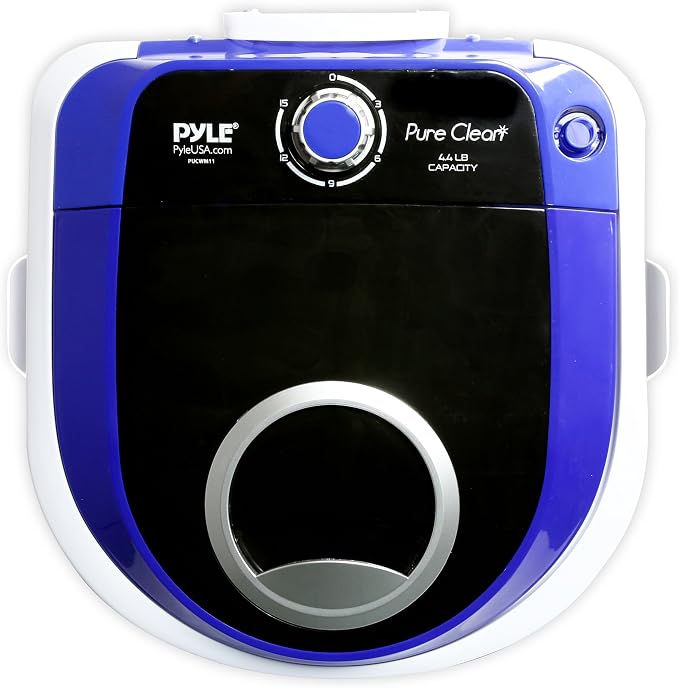 Pyle Upgraded Version Portable Washer - Top Loader Portable Laundry, Mini Washing Machine, Quiet Washer, Rotary Controller, 110V - for Compact Laundry, 4.5 Lbs. Capacity, Translucent Tubs - PUCWM11.5