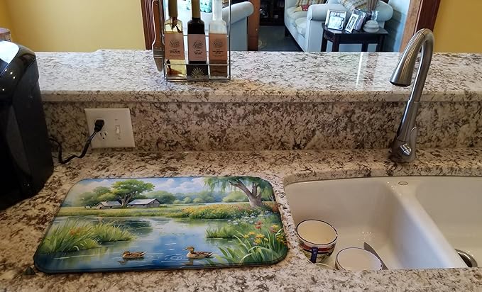 Caroline's Treasures Mother Duck Dish Drying Mat Absorbent Dish Drying Mat Pad for Kitchen Counter Dish Drainer Mat for Countertop, 14 x 21", Multicolor