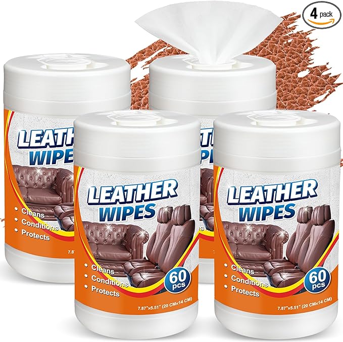 240 Count Large Leather Cleaner Conditioner Wipes Clean Protect Restore for Furniture, Car Seats, Shoes, Bags & More, Prevents Cracking & Fading, 8" x 5.5" Bulk Size