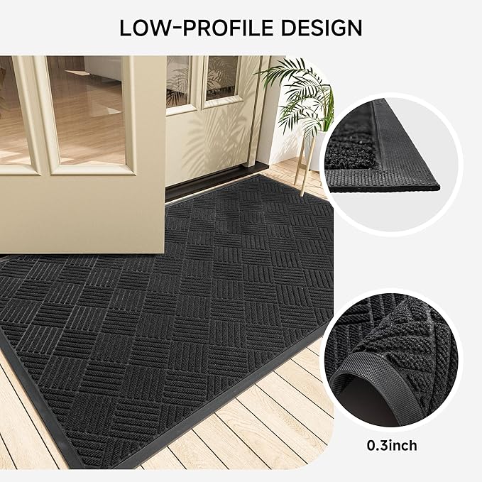 100pointONE Front Door Mat, Heavy Duty Indoor Outdoor Doormat, 48" x 24" Low Profile Outdoor Mats for Home Entrance, Stain and Fade Resistant Welcome Mat Ideal for High Traffic Area, Diamond Black