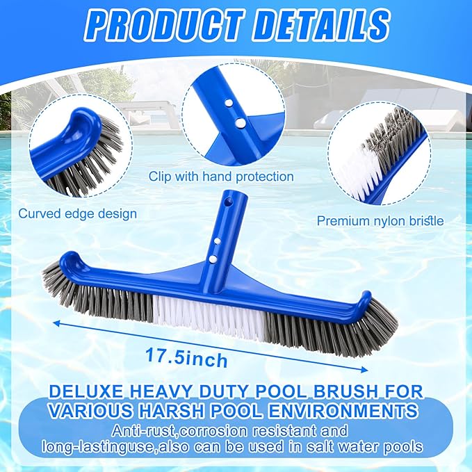Potchen 6 Pcs Pool Cleaning Kit Include Vacuum Head, Skimmer Net, Brush Head, Telescoping Pole, Pool Chlorine Floater, and Test Strips for Above Ground Pools Hot Tubs Maintenance Tools(Spa Jet Vac)