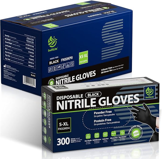 SWIFTLITE Disposable Nitrile Gloves Black, Food Safe Rubber Gloves Latex-Free Powder-Free for Cooking Food Prep Kitchen Clean