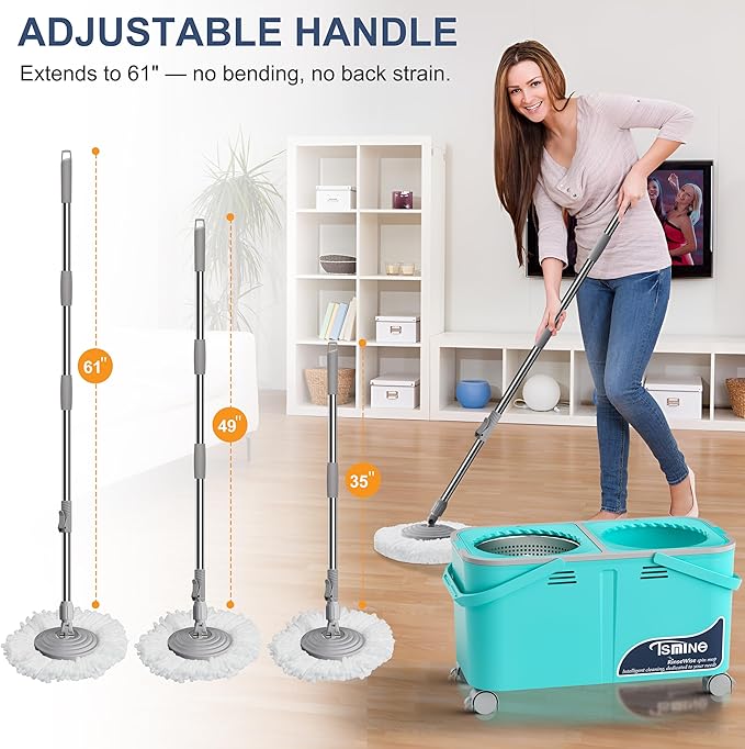 2026 Upgraded Easy-Use Spin Mop for Cleaner, Clean & Dirty Water Separation Mop Bucket for Pet & Family Homes,360° Swivel Wheels, Safe for Hardwood & Tile, Adjustable Handle,1 Reusable Mop Heads
