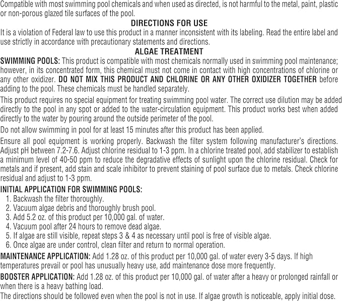 Pool Mate 1-Quart 2-Pack Premium Algaecide 50, Algaecide for Pool, Made in USA