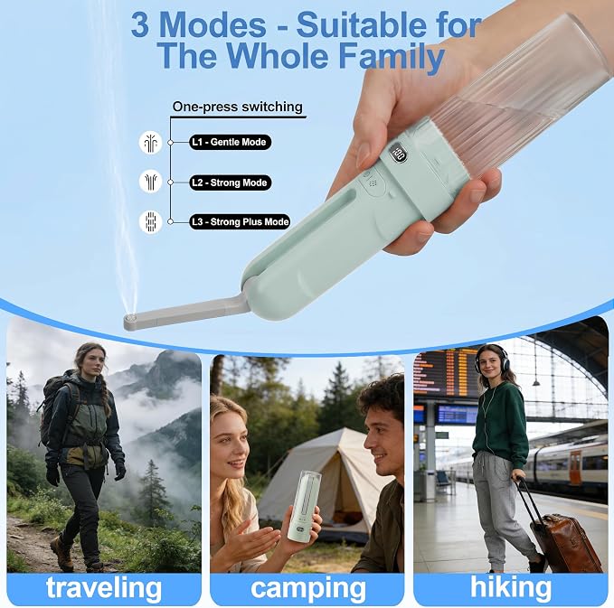 Electric Portable Bidet Toilet Aids Wiper Tool Set, Cyan | 2-in-1 travel hygiene kit 15.7" extended length wiping tools 1600mAh Long-lasting Battery USB-C Rechargable IPX7 Waterproof