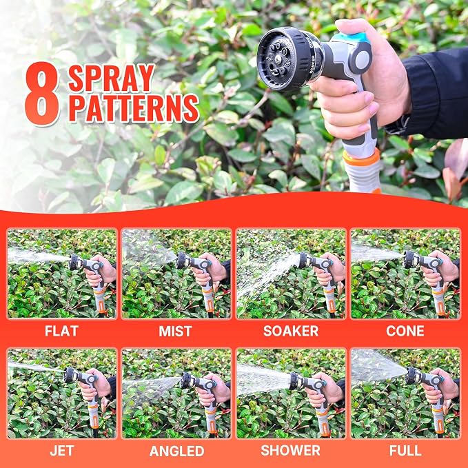 YAMATIC Garden Hose Nozzle, 8 Adjustable Spray Patterns,Heavy Duty Water Hose Nozzle with Thumb Control ON OFF VALVE,Ergonomic Grip for Watering Plants Lawn Washing Cars Cleaning Showering Pets,1 PCS