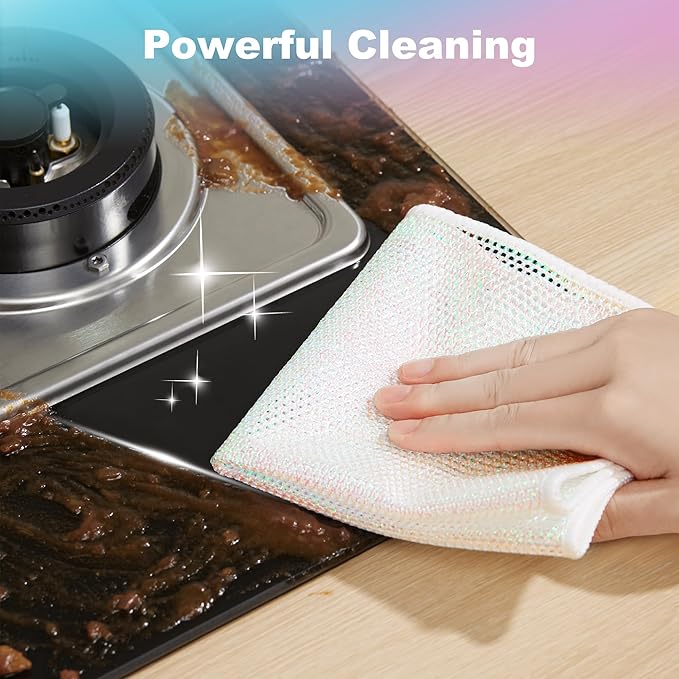 JOYMOOP Multipurpose Wire Dish Rags 10" x 10", Rainbow Laser Dish Cloths for Washing Dishes, Reusable Cleaning Cloths, Non-Scratch Wire Dishwashing Rags for Dishes, Glass, Stainless Steel - 5 Pack