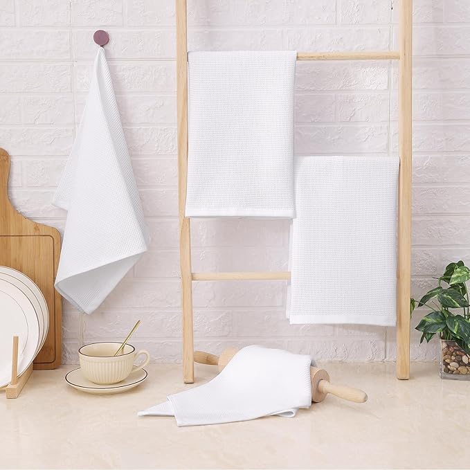 Homaxy 100% Cotton Kitchen Towels and Dishcloths Set - 8 Pack Waffle Weave Soft and Absorbent Dish Towels - 26 X 16 Inch and 12 X 12 Inch - White