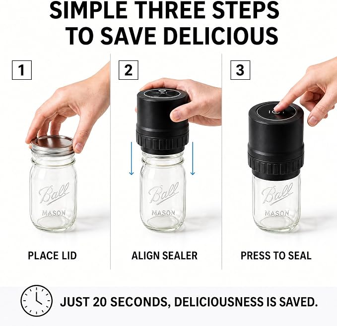 Mason Jar Vacuum Sealer Kit for Wide & Regular Mouth Jars, Black