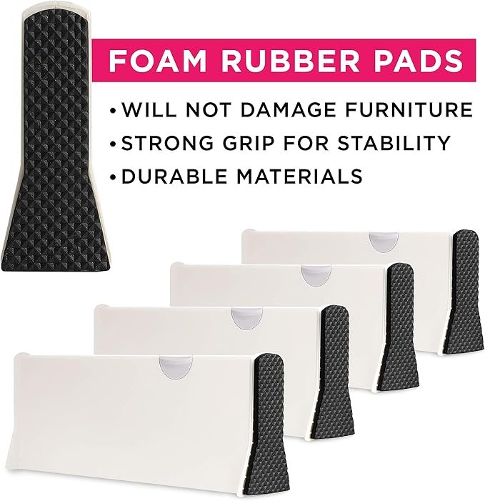 Berry Ave Broom Holder Grey (1 Pack) and Drawer Dividers Organizer, 4" High, Expandable from 11"-17" (4-Pack)