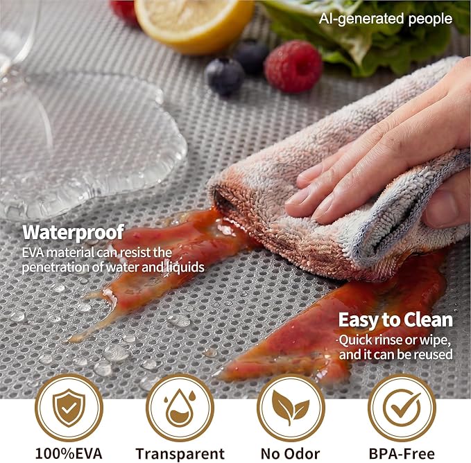 PABUSIOR Cabinet Drawer Liners for Shelves: 100% EVA Non Slip Clear Kitchen Cupboard Mats 13" x 120" - Multiple Wide Non-Adhesive Waterproof Refrigerator Shelf Liner for Pantry Shelves Bathroom