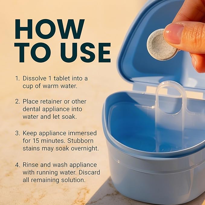 Retainer Cleanser Tablets Cleaner, Removes Odors Discoloration Stains and Plaque 2 Month Supply Denture Cleansers Retainers Mouth Guards Denture Bath Mint by M3