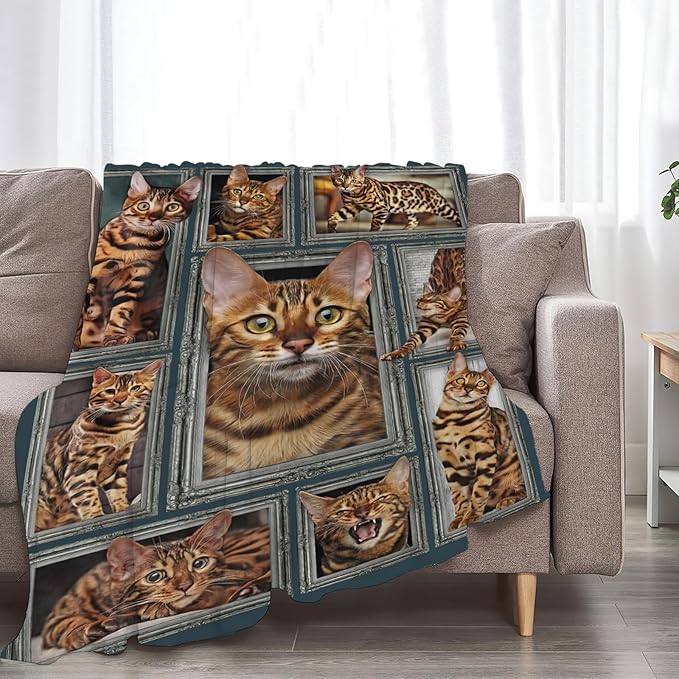 Tijuboni Bengal Cat Throw Blanket Cat Gifts for Girls Boys Women Men Kids Adults Soft Flannel Fleece Blanket for Couch Sofa Bed Home Decor 60"x80"