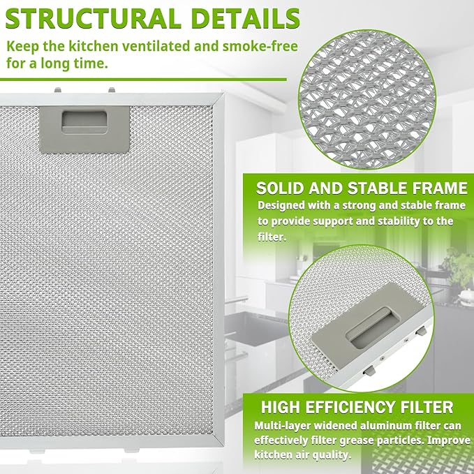 W10169961A Range Hood Filter Replacement 5 Layer Aluminum Mesh Hood Grease Filter Fit for Whirlpool, Kitchen Aid, Jenn-Air Range Hoods(2PCS)