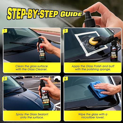 Cerium Oxide Glass Polishing Kit, Windshield Glass Scratch Remover - Restores Clarity & Removes Wiper Marks, Swirls, Water Spots - Complete DIY Kit