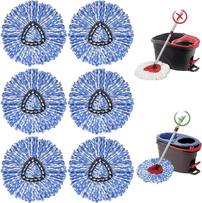 6 Pack Mop Replace Head Compatible with O Cedar Mop 2-Tank RinseClean, Spin Mop Refills, Microfiber mop Head Replacement, Deep Cleaning and Machine Washable