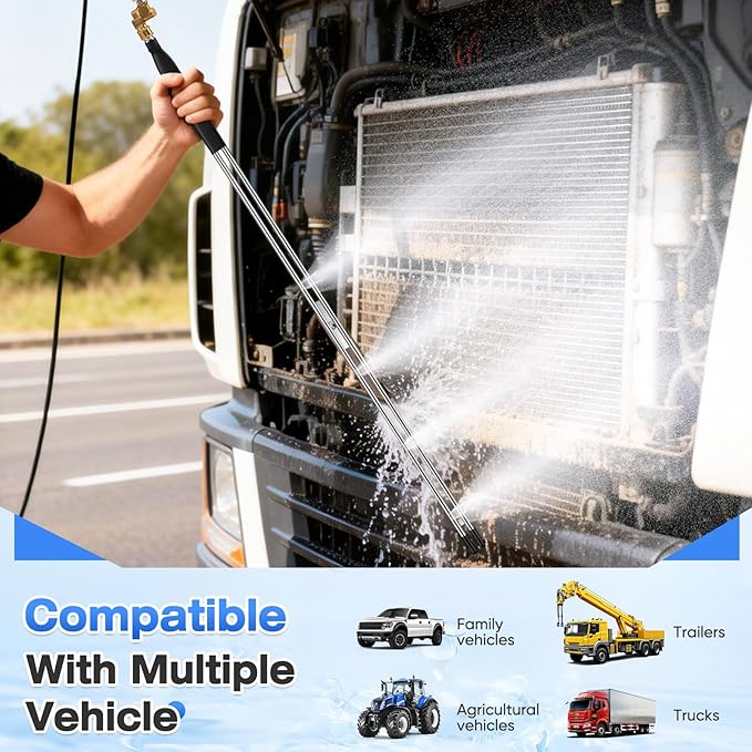 8 Nozzle Tips Double-Tube Radiator Cleaning Wand Tool Set, 34" Radiator Blower Wand, Radiator Cleaner Wand Air and Water With Complete Set of Adapters for Trucks, Trailers, Heavy Machinery and Car
