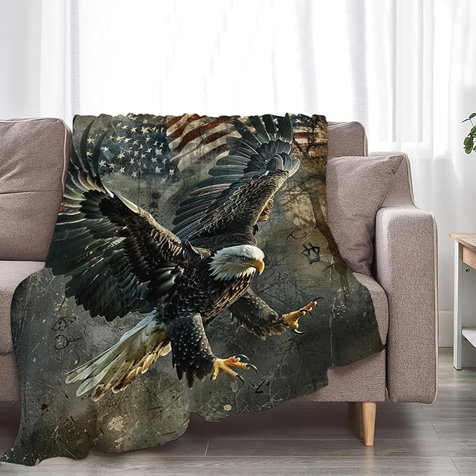 Tijuboni American Eagle Throw Blanket Eagle Gifts for Women Men Girls Boys Kids Adults Soft Flannel Fleece Blanket for Couch Sofa Bed Home Decor 60"x80"