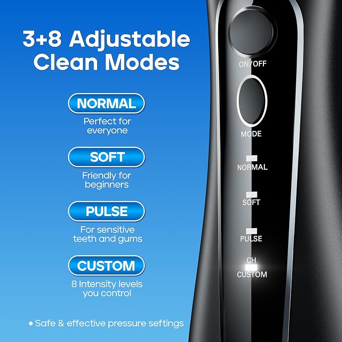 Nicwell Water Dental Flosser for Teeth - 4 Modes & 11 Pressure Settings Cordless Portable Oral Irrigator, IPX7 Waterproof Rechargeable with 5 Tips for Braces Cleaning, Travel, Deep Teeth Cleaning