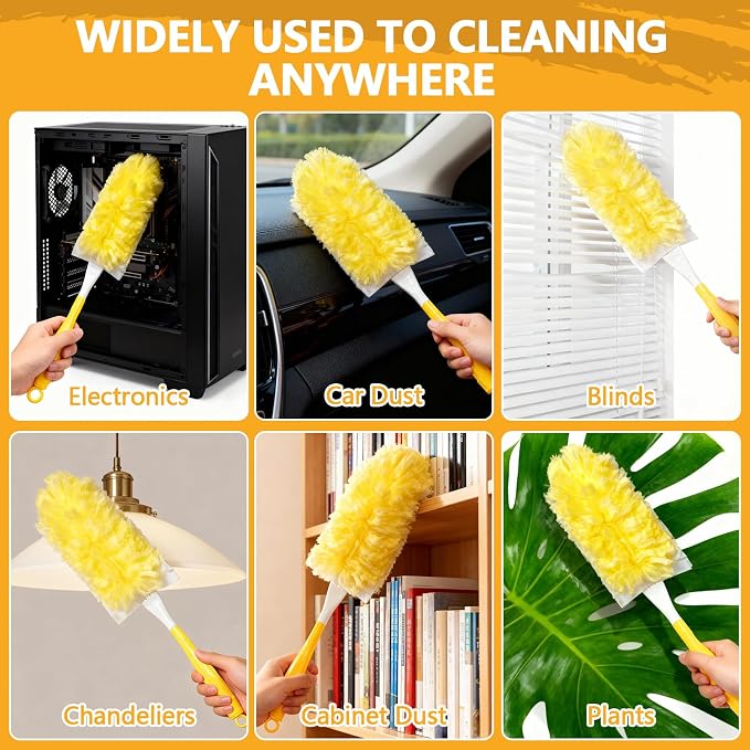 40 Pack Duster Refills Kit Disposable for Swiffer Duster Handle,360° Deep Cleaner Heavy Duty Replacement with 1 Handle,for Home, Blinds, Car, Pet, Furniture, Fans(Yellow)