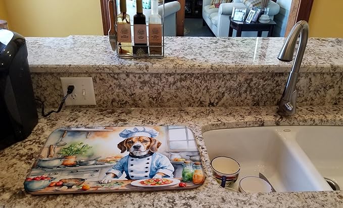 Caroline's Treasures DAC6197DDM Beagle The Chef Dish Drying Mat Absorbent Dish Drying Mat Pad for Kitchen Counter Dish Drainer Mat for Countertop, 14 x 21", Multicolor