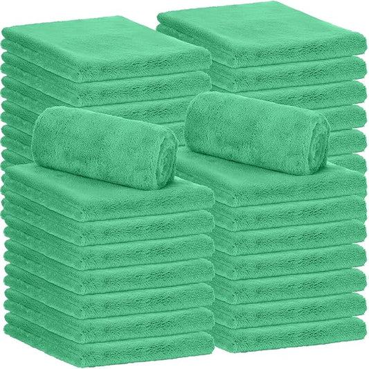 Shimeyao 30 Pcs Edgeless Microfiber Plush Towels for Cars Detailing Drying Wash Polishing Absorbent Cleaning Cloths, 500 GSM (16 x 16 Inch,Grass Green)