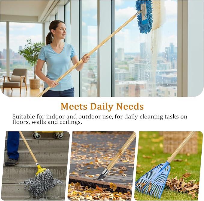 57-inch Wooden Broom Handle with Metal Threaded End, Sturdy Wood Broom Stick Pole for Home and Commercial Floor Cleaning(10 Pack)