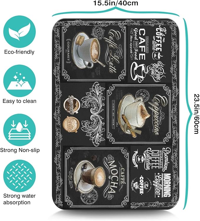 Absorbent Coffee Bar Mat - 23inx15in, Anti-Slip, Fits Under Coffee Machine, Dish Drying Mat for Countertops