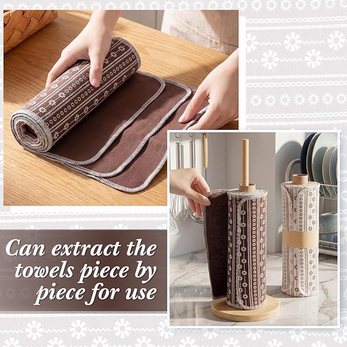 Redbaker 50 Pcs Reusable Paper Towels Paperless Reusable Cotton Cloths Toilet Absorbent Washable Paper Towels with Roll Kitchen Dishcloth for Kitchen Paperless Dishcloths(Vinca)