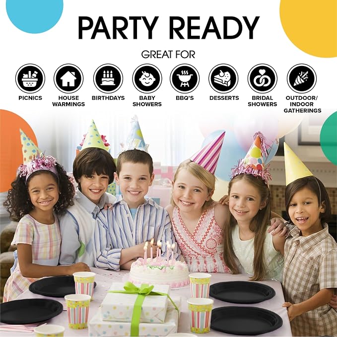 Exquisite Party Solids Black Plastic Plates For Party 9" Black Disposable Plates 50 Pcs Plastic Dinnerware Sets Heavy Duty 350 GSM Disposable Dinnerware Set