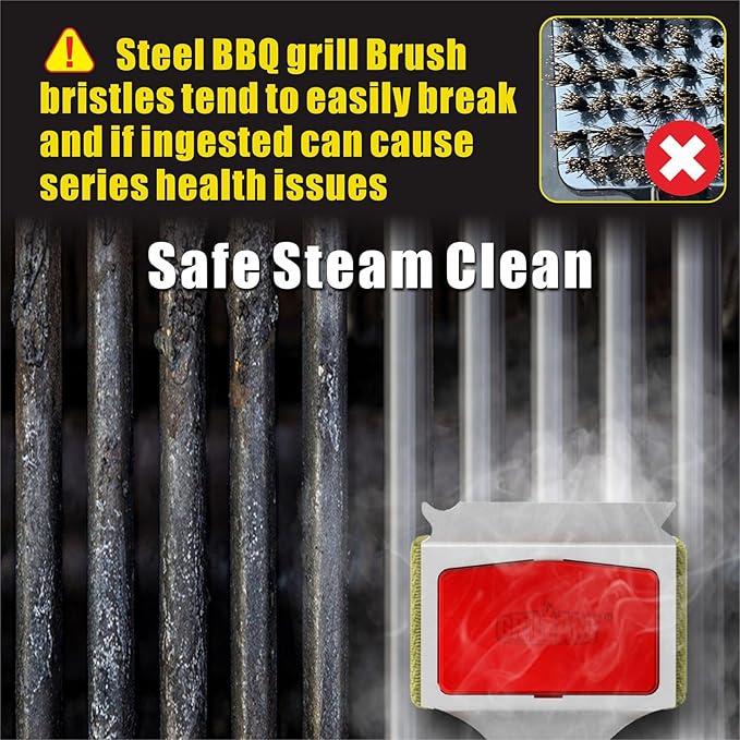 GRILLART Grill Brush Bristle Free. [SteamWizards], Includes 1 Full Grill Brush and 1 Replaceable Cleaning Head (Bundle)