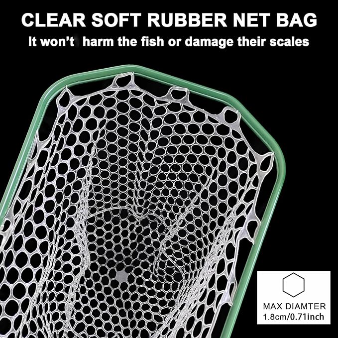 Aventik Floating Fly Fishing Net Carbon Fiber Square Landing Net with Accurate Measuring Handle Clear Rubber Ghost Mesh for Professional Trout Fishing Catch & Release