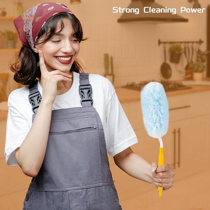 40 Count Disposable Dusters Refills Compatible with Swiffer Duster,Multi Surface 360° Heavy Duty Duster Refills for Cleaning Home,Celling Fan,Blinds,Vent&Shelves (1 Short Handle +1 Extenda Handle)