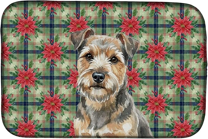 Caroline's Treasures Grizzle and Tan Norfolk Terrier Christmas PoinsettIas Dish Drying Mat Absorbent Dish Drying Mat Pad for Kitchen Counter Dish Drainer Mat for Countertop, 14 x 21", Multicolor