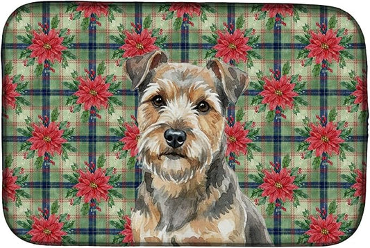 Caroline's Treasures Grizzle and Tan Norfolk Terrier Christmas PoinsettIas Dish Drying Mat Absorbent Dish Drying Mat Pad for Kitchen Counter Dish Drainer Mat for Countertop, 14 x 21", Multicolor