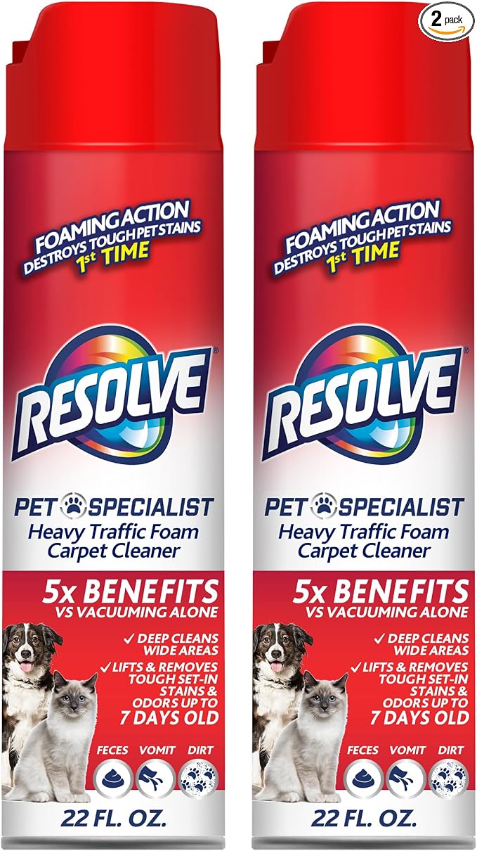 Resolve Pet Specialist Heavy Traffic Foam Carpet Cleaner, Pet Stain & Odor Remover, 22 oz Cans, 2 Pack
