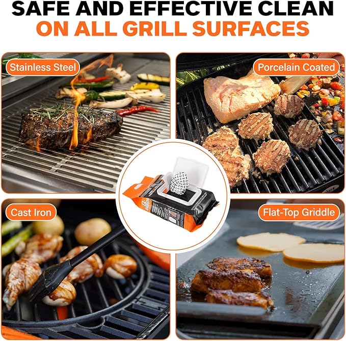 Proud Grill Q-Swiper Grill Cleaning Wipes - Bristle & Wire Free BBQ Cleaner, Heavy Duty Degreaser Wipes, Grease & Grime Remover for Outdoor Barbecue Grills, 40 Count, 1-Pack