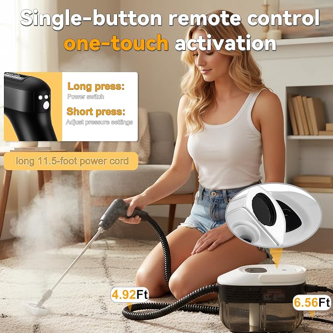 2500W Portable Handheld Steam Cleaner, 54oz Large Water Tank, 3-Level Adjustable Handle, 15s Fast Heating Steam Steamer with 20 Pcs Accessories, Plug-and-Play Design for Home Kitchen Car Cleaning