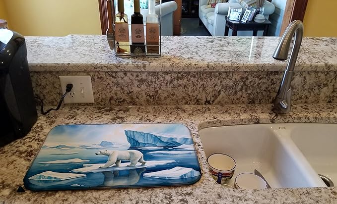 Caroline's Treasures Polar Bear on the Ice Dish Drying Mat Absorbent Dish Drying Mat Pad for Kitchen Counter Dish Drainer Mat for Countertop, 14 x 21", Multicolor